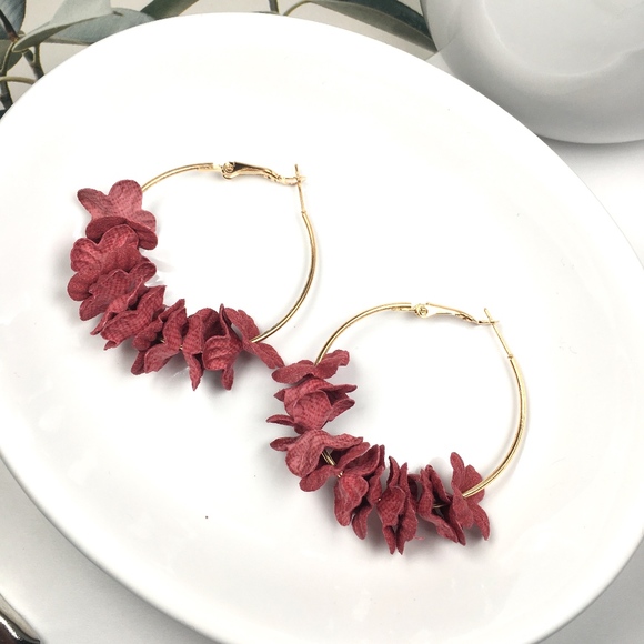 Wine Flower Petal Hoop Earrings - Picture 2 of 4